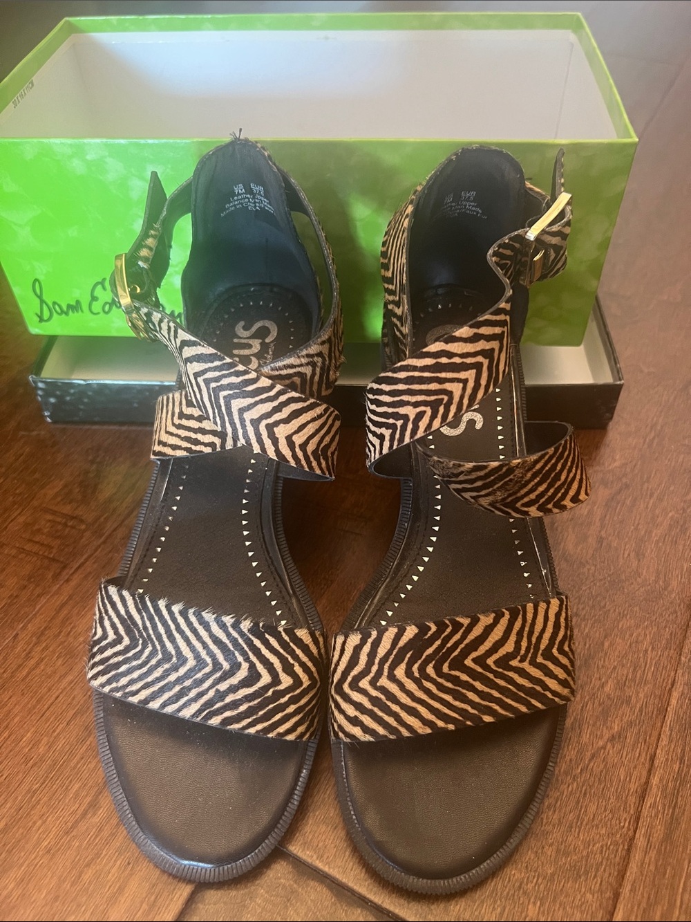 Sam Edelman Circus
Zebra-Print Strappy Sandals in Black and Tan